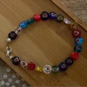 New Pretty Flat Round Multi Colored Heart Murano Glass Beaded Bracelet